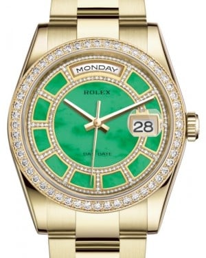 Rolex Day-Date 36 Yellow Gold Carousel of Green Jade Diamond Dial & Diamond Bezel Oyster Bracelet 118348 - BRAND NEW