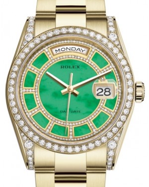 Rolex Day-Date 36 Yellow Gold Carousel of Green Jade Diamond Dial & Diamond Set Case & Bezel Oyster Bracelet 118388 - BRAND NEW
