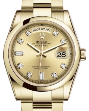 Rolex Day-Date 36 Yellow Gold Champagne Diamond Dial & Smooth Domed Bezel Oyster Bracelet 118208 - BRAND NEW