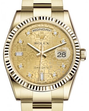 Rolex Day-Date 36 Yellow Gold Champagne Jubilee Diamond Dial & Fluted Bezel Oyster Bracelet 118238 - BRAND NEW