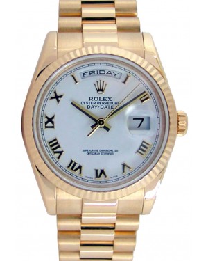 Rolex Day-Date President 118238 Men's 36mm White Roman Solid 18k Yellow Gold - PRE-OWNED