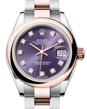 Rolex Lady Datejust 28 Rose Gold/Steel Aubergine Diamond Dial & Smooth Domed Bezel Oyster Bracelet 279161 - BRAND NEW