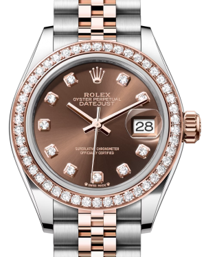 Rolex Lady Datejust 28 Rose Gold/Steel Chocolate Diamond Dial & Diamond Bezel Jubilee Bracelet 279381RBR - BRAND NEW