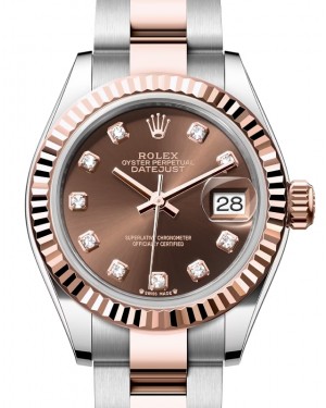 Rolex Lady Datejust 28 Rose Gold/Steel Chocolate Diamond Dial & Fluted Bezel Oyster Bracelet 279171 - BRAND NEW