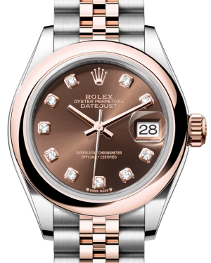Rolex Lady Datejust 28 Rose Gold/Steel Chocolate Diamond Dial & Smooth Domed Bezel Jubilee Bracelet 279161 - BRAND NEW