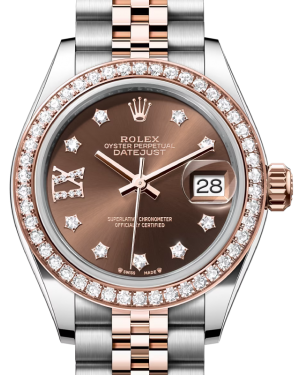 Rolex Lady Datejust 28 Rose Gold/Steel Chocolate Diamond IX Dial & Diamond Bezel Jubilee Bracelet 279381RBR - BRAND NEW