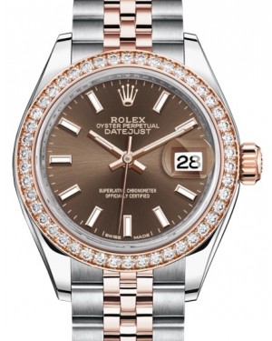 Rolex Lady Datejust 28 Rose Gold/Steel Chocolate Index Dial & Diamond Bezel Jubilee Bracelet 279381RBR - BRAND NEW