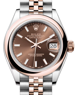 Rolex Lady Datejust 28 Rose Gold/Steel Chocolate Index Dial & Smooth Domed Bezel Jubilee Bracelet 279161 - BRAND NEW