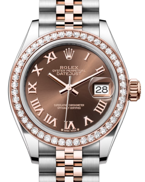 Rolex Lady Datejust 28 Rose Gold/Steel Chocolate Roman Dial & Diamond Bezel Jubilee Bracelet 279381RBR - BRAND NEW