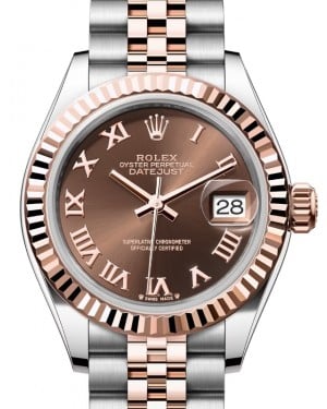 Rolex Lady Datejust 28 Rose Gold/Steel Chocolate Roman Dial & Fluted Bezel Jubilee Bracelet 279171 - BRAND NEW