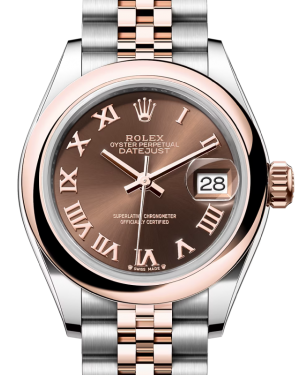 Rolex Lady Datejust 28 Rose Gold/Steel Chocolate Roman Dial & Smooth Domed Bezel Jubilee Bracelet 279161 - BRAND NEW