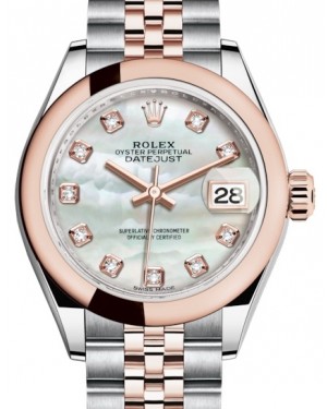 Rolex Lady Datejust 28 Rose Gold/Steel White Mother of Pearl Diamond Dial & Smooth Domed Bezel Jubilee Bracelet 279161 - BRAND NEW