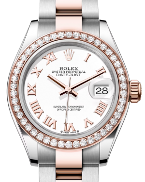 Rolex Lady Datejust 28 Rose Gold/Steel White Roman Dial & Diamond Bezel Oyster Bracelet 279381RBR - BRAND NEW