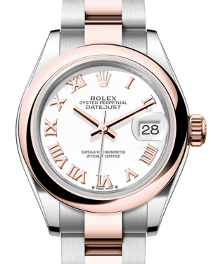 Rolex Lady Datejust 28 Rose Gold/Steel White Roman Dial & Smooth Domed Bezel Oyster Bracelet 279161 - BRAND NEW