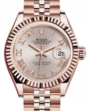 Rolex Lady Datejust 28 Rose Gold Sundust Roman Dial & Fluted Bezel Jubilee Bracelet 279175 - BRAND NEW