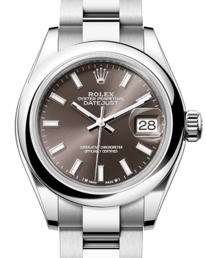 Rolex Lady Datejust 28 Stainless Steel Dark Grey Index Dial & Smooth Domed Bezel Oyster Bracelet 279160 - BRAND NEW
