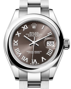 Rolex Lady Datejust 28 Stainless Steel Dark Grey Roman Dial & Smooth Domed Bezel Oyster Bracelet 279160 - BRAND NEW