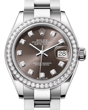 Rolex Lady Datejust 28 White Gold/Steel Dark Grey Diamond Dial & Diamond Bezel Oyster Bracelet 279384RBR - BRAND NEW