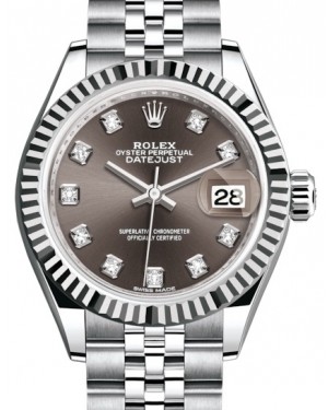 Rolex Lady Datejust 28 White Gold/Steel Dark Grey Diamond Dial & Fluted Bezel Jubilee Bracelet 279174 - BRAND NEW