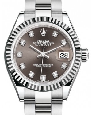 Rolex Lady Datejust 28 White Gold/Steel Dark Grey Diamond Dial & Fluted Bezel Oyster Bracelet 279174 - BRAND NEW