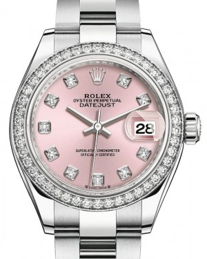 Rolex Lady Datejust 28 White Gold/Steel Pink Diamond Dial & Diamond Bezel Oyster Bracelet 279384RBR - BRAND NEW