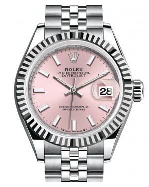 Rolex Lady Datejust 28 White Gold/Steel Pink Index Dial & Fluted Bezel Jubilee Bracelet 279174 - BRAND NEW