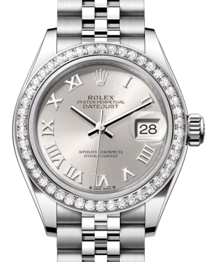 Rolex Lady Datejust 28 White Gold/Steel Silver Roman Dial & Diamond Bezel Jubilee Bracelet 279384RBR - BRAND NEW