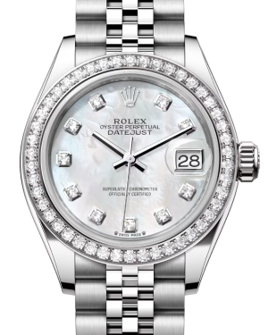 Rolex Lady Datejust 28 White Gold/Steel White Mother of Pearl Diamond Dial & Diamond Bezel Jubilee Bracelet 279384RBR - BRAND NEW