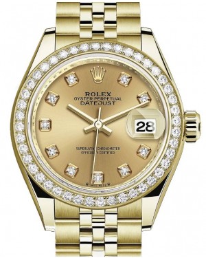 Rolex Lady Datejust 28 Yellow Gold Champagne Diamond Dial & Diamond Bezel Jubilee Bracelet 279138RBR - BRAND NEW