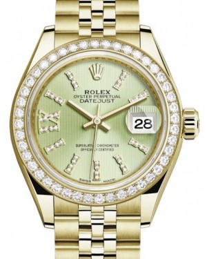 Rolex Lady Datejust 28 Yellow Gold Linden Diamond Index/Roman IX Dial & Diamond Bezel Jubilee Bracelet 279138RBR - BRAND NEW