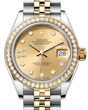 Rolex Lady Datejust 28 Yellow Gold/Steel Champagne Diamond IX Dial & Diamond Bezel Jubilee Bracelet 279383RBR - BRAND NEW