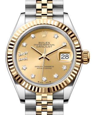 Rolex Lady Datejust 28 Yellow Gold/Steel Champagne Diamond IX Dial & Fluted Bezel Jubilee Bracelet 279173 - BRAND NEW