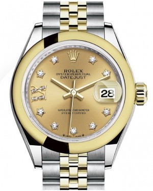 Rolex Lady Datejust 28 Yellow Gold/Steel Champagne Diamond IX Dial & Smooth Domed Bezel Jubilee Bracelet 279163 - BRAND NEW