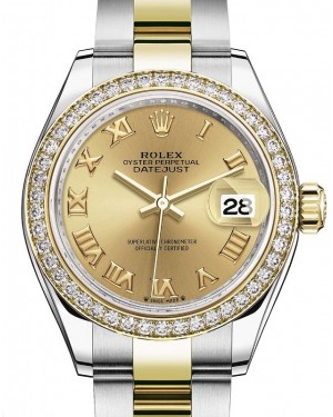 Rolex Lady Datejust 28 Yellow Gold/Steel Champagne Roman Dial & Diamond Bezel Oyster Bracelet 279383RBR - BRAND NEW
