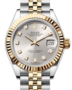 Rolex Lady Datejust 28 Yellow Gold/Steel Silver Diamond Dial & Fluted Bezel Jubilee Bracelet 279173 - BRAND NEW