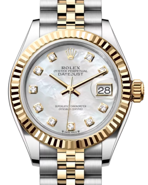 Rolex Lady Datejust 28 Yellow Gold/Steel White Mother of Pearl Diamond Dial & Fluted Bezel Jubilee Bracelet 279173 - BRAND NEW