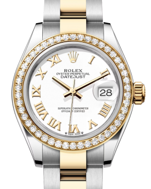 Rolex Lady Datejust 28 Yellow Gold/Steel White Roman Dial & Diamond Bezel Oyster Bracelet 279383RBR - BRAND NEW