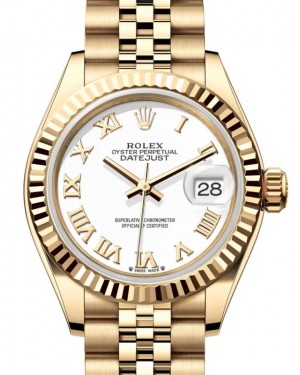 Rolex Lady Datejust 28 Yellow Gold White Roman Dial & Fluted Bezel Jubilee Bracelet 279178 - BRAND NEW