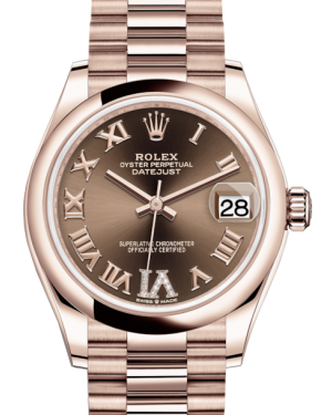 Rolex Lady-Datejust 31 Rose Gold Chocolate Roman Diamond VI Dial & Smooth Domed Bezel President Bracelet 278245 - BRAND NEW