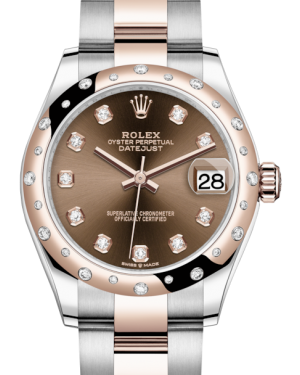 Rolex Lady-Datejust 31 Rose Gold/Steel Chocolate Diamond Dial & Domed Set with Diamonds Bezel Oyster Bracelet 278341RBR - BRAND NEW