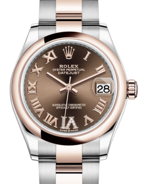 Rolex Lady-Datejust 31 Rose Gold/Steel Chocolate Roman Diamond VI Dial & Smooth Domed Bezel Oyster Bracelet 278241 - BRAND NEW