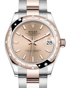 Rolex Lady-Datejust 31 Rose Gold/Steel Rose Index Dial & Domed Set with Diamonds Bezel Oyster Bracelet 278341RBR - BRAND NEW