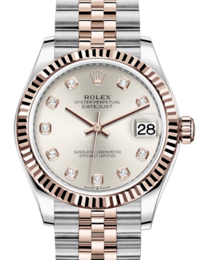 Rolex Lady-Datejust 31 Rose Gold/Steel Silver Diamond Dial & Fluted Bezel Jubilee Bracelet 278271 - BRAND NEW