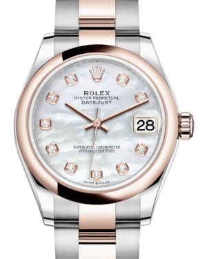 Rolex Lady-Datejust 31 Rose Gold/Steel White Mother of Pearl Diamond Dial & Smooth Domed Bezel Oyster Bracelet 278241 - BRAND NEW