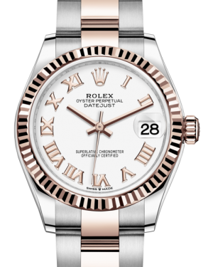 Rolex Lady-Datejust 31 Rose Gold/Steel White Roman Dial & Fluted Bezel Oyster Bracelet 278271 - BRAND NEW