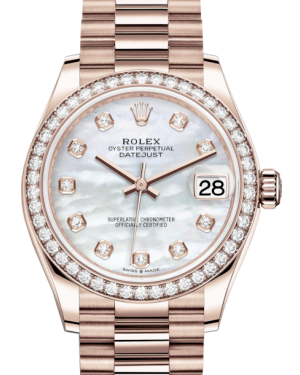 Rolex Lady-Datejust 31 Rose Gold White Mother of Pearl Diamond Dial & Diamond Bezel President Bracelet 278285RBR - BRAND NEW