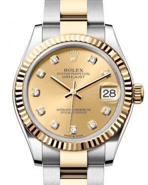 Rolex Lady-Datejust 31 Yellow Gold/Steel Champagne Diamond Dial & Fluted Bezel Oyster Bracelet 278273 - BRAND NEW