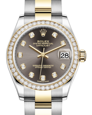 Rolex Lady-Datejust 31 Yellow Gold/Steel Dark Grey Diamond Dial & Diamond Bezel Oyster Bracelet 278383RBR - BRAND NEW