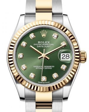 Rolex Lady-Datejust 31 Yellow Gold/Steel Olive Green Diamond Dial & Fluted Bezel Oyster Bracelet 278273 - BRAND NEW