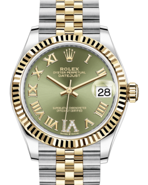 Rolex Lady-Datejust 31 Yellow Gold/Steel Olive Green Roman Diamond VI Dial & Fluted Bezel Jubilee Bracelet 278273 - BRAND NEW